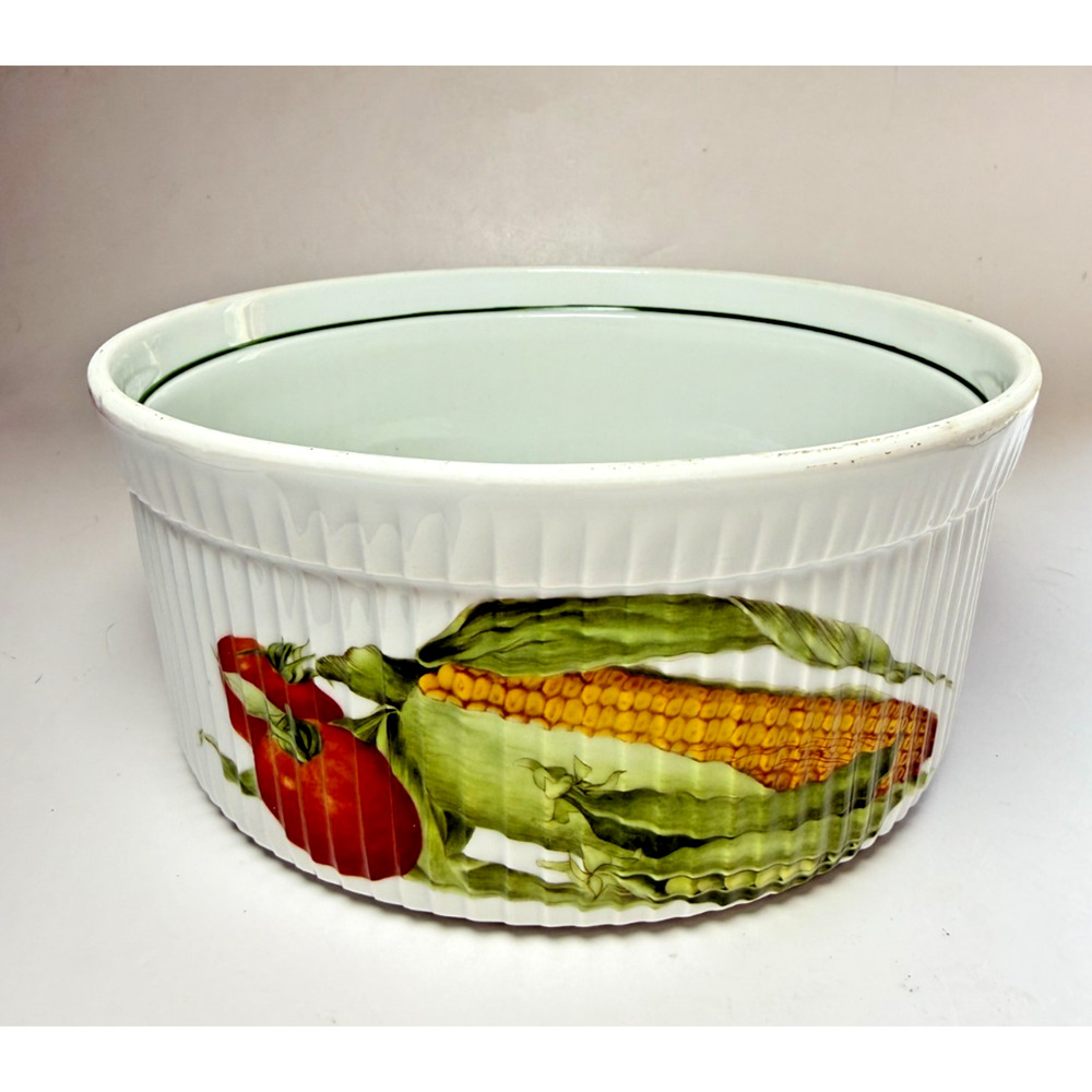 Apilco France 8" Porcelain Ribbed Souffle Casserole Serving Dish Vegetables Corn